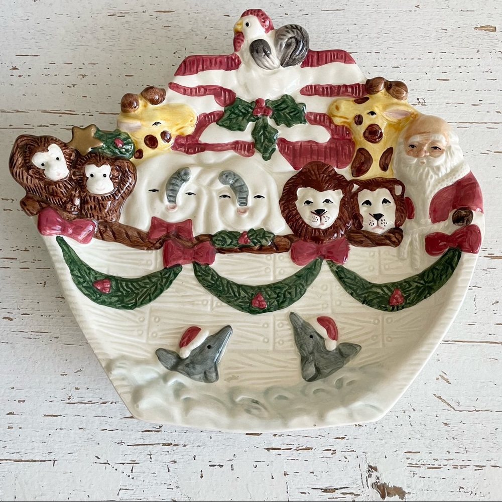 Vintage Omnibus by Fitz and Floyd 90s Holiday Christmas Plate Dish Noah’…